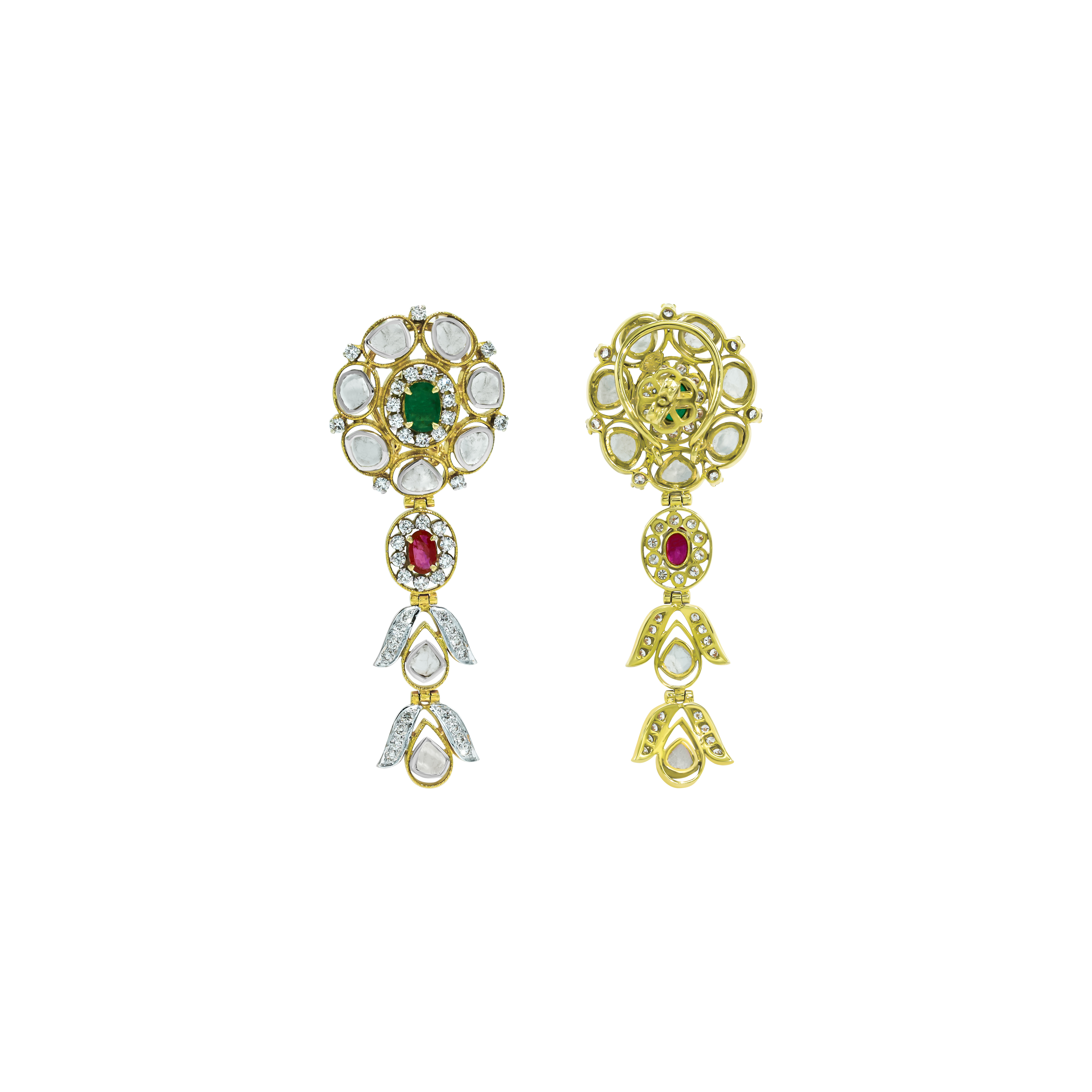 Layered Polki Necklace Set with Emeralds, Rubies, and Drops